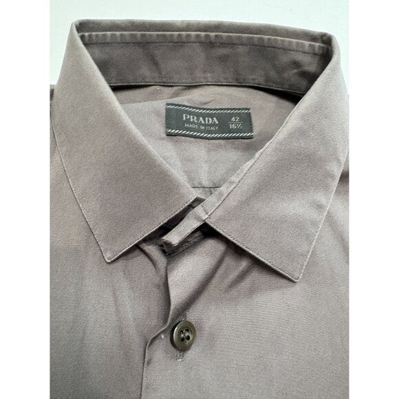 PRADA Long Sleeve Button Up Cotton Shirt in Gray - Picture 3 of 6